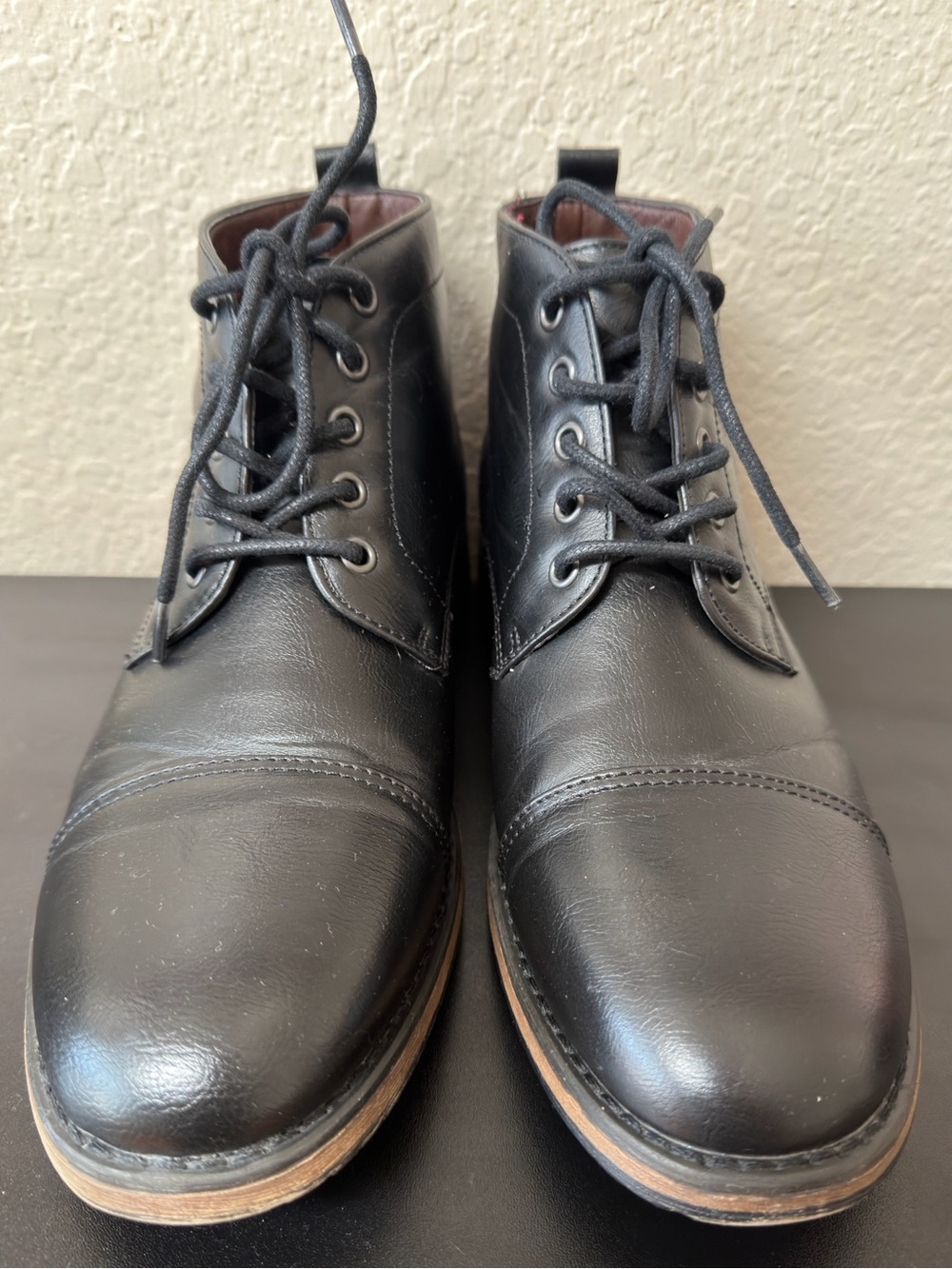 Perry Ellis Portafolio Boots Black Faux Leather Men's MANNING II Lace-Up SZ 9